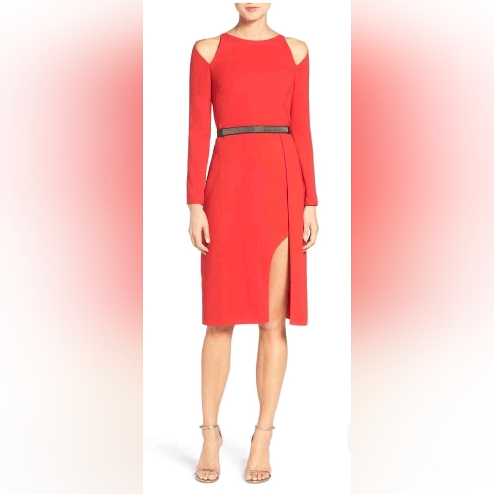 Halston Heritage Modern Red Long Sleeve Dress 6